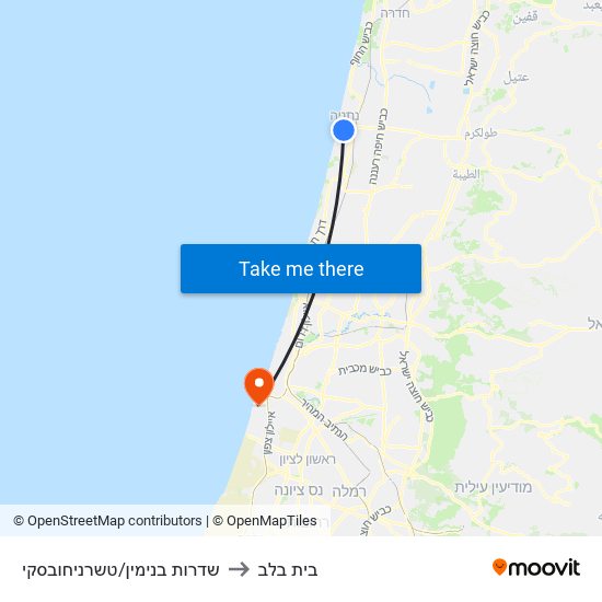 שדרות בנימין/טשרניחובסקי to בית בלב map