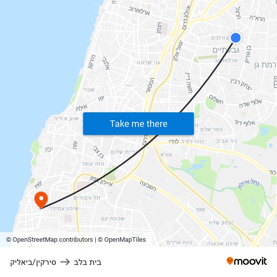 סירקין/ביאליק to בית בלב map