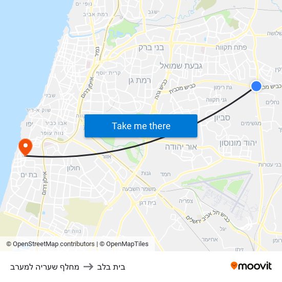 מחלף שעריה למערב to בית בלב map