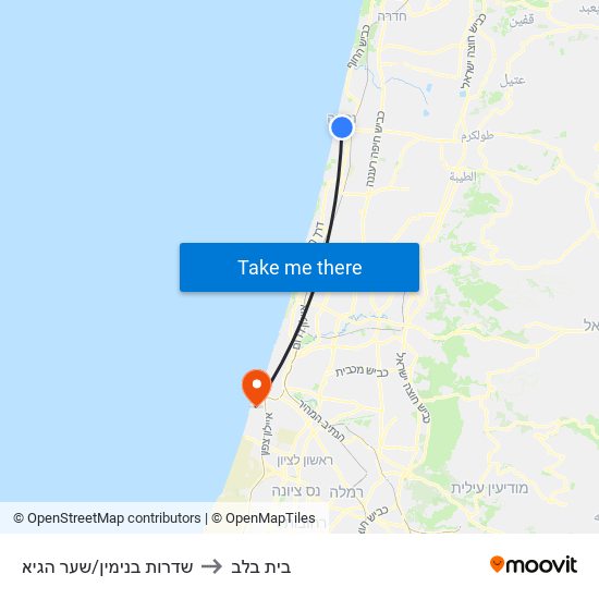 שדרות בנימין/שער הגיא to בית בלב map