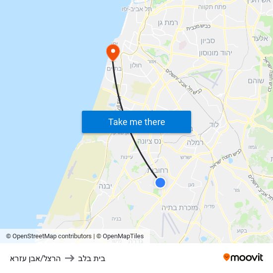 הרצל/אבן עזרא to בית בלב map