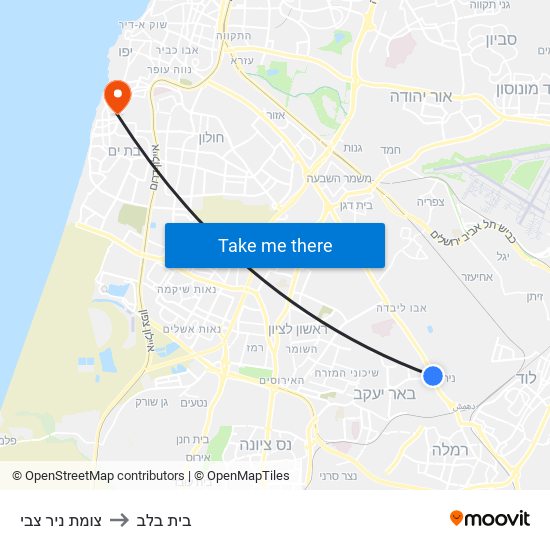 צומת ניר צבי to בית בלב map