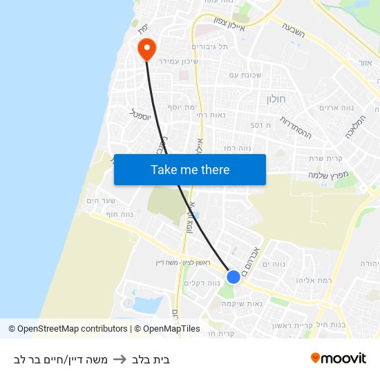 משה דיין/חיים בר לב to בית בלב map