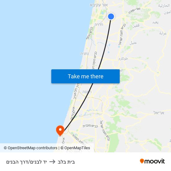 יד לבנים/דרך הבנים to בית בלב map