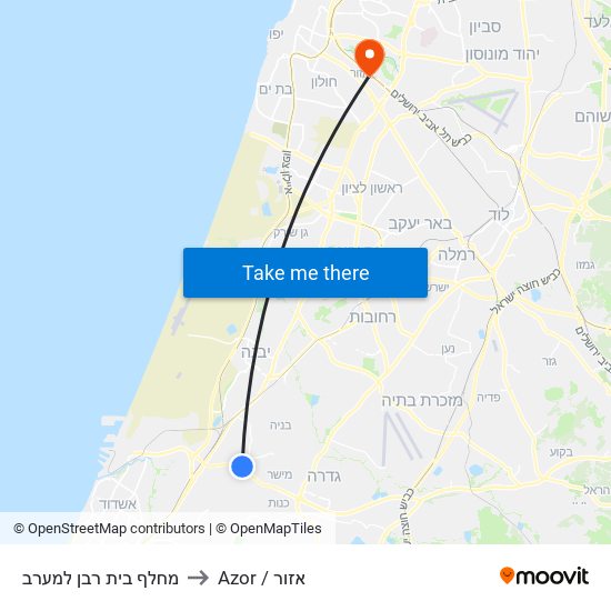 מחלף בית רבן למערב to Azor / אזור map