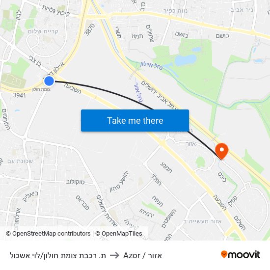ת. רכבת צומת חולון/לוי אשכול to Azor / אזור map