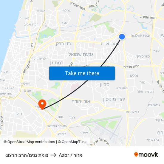 צומת גנים/הרב הרצוג to Azor / אזור map