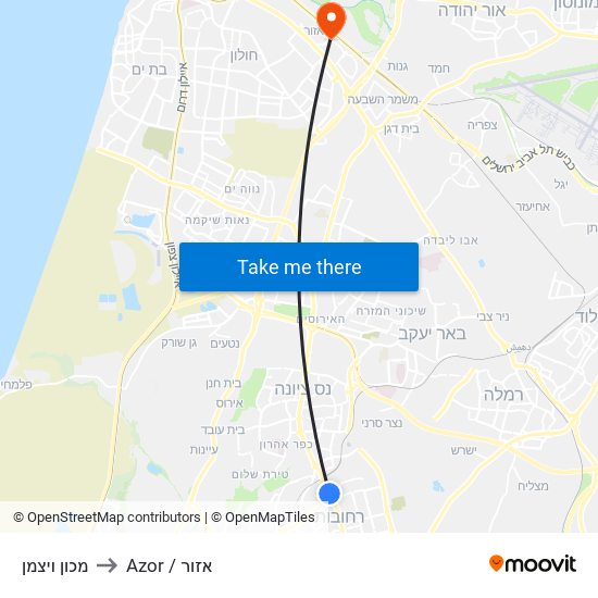 מכון ויצמן to Azor / אזור map