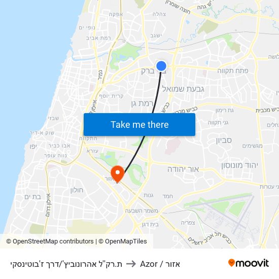 ת.רק''ל אהרונוביץ'/דרך ז'בוטינסקי to Azor / אזור map