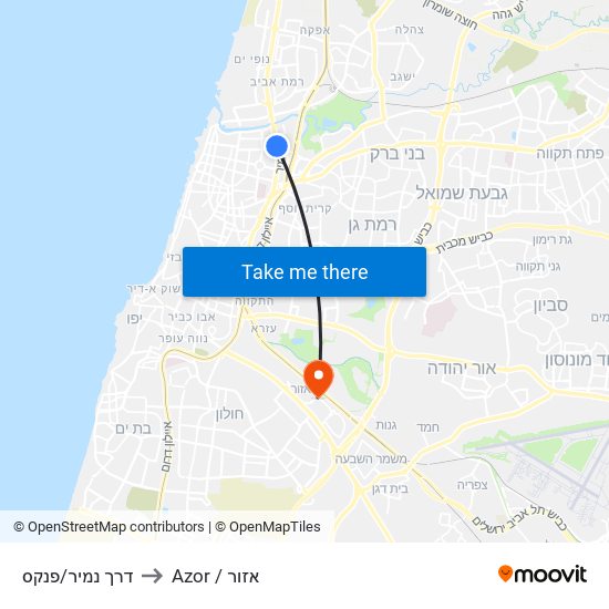 דרך נמיר/פנקס to Azor / אזור map
