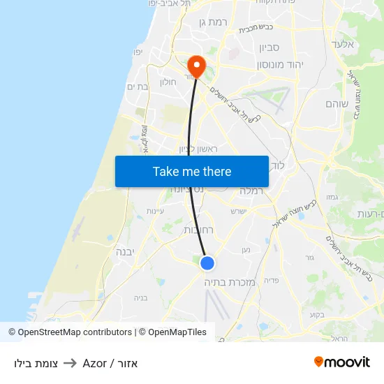 צומת בילו to Azor / אזור map