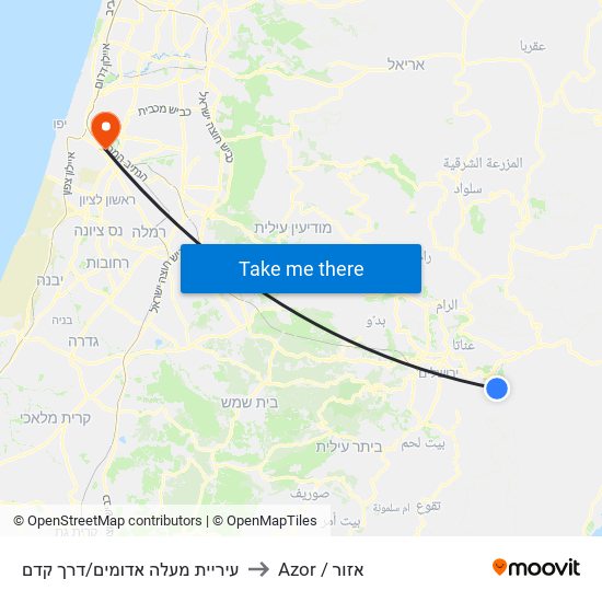 עיריית מעלה אדומים/דרך קדם to Azor / אזור map