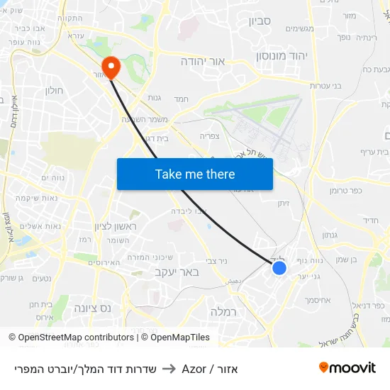 שדרות דוד המלך/יוברט המפרי to Azor / אזור map