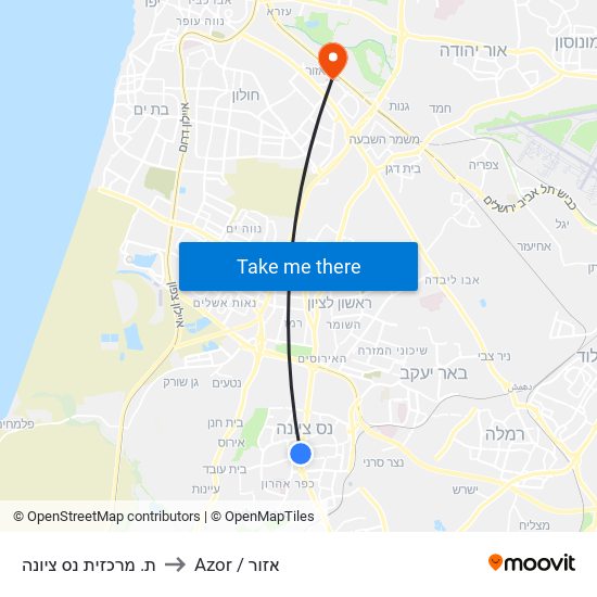 ת. מרכזית נס ציונה to Azor / אזור map
