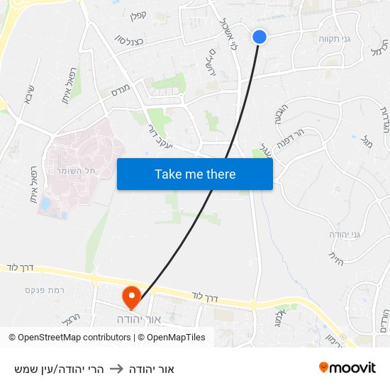 הרי יהודה/עין שמש to אור יהודה map
