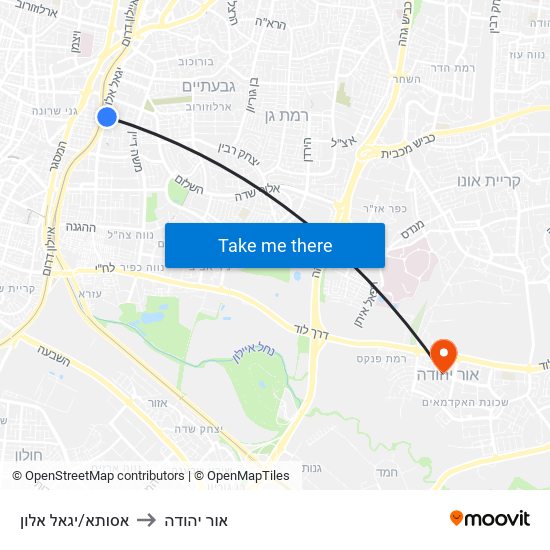 אסותא/יגאל אלון to אור יהודה map