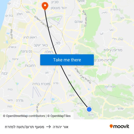 מסעף תרום/תעוז למזרח to אור יהודה map