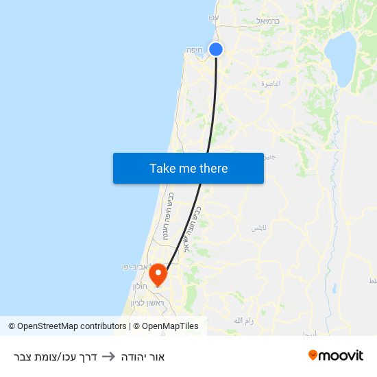 דרך עכו/צומת צבר to אור יהודה map