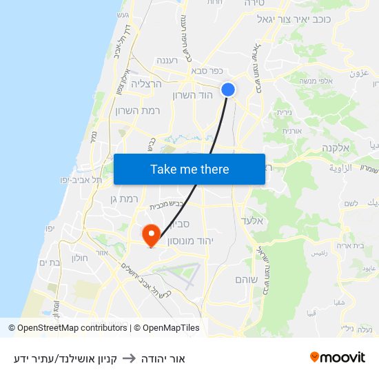 קניון אושילנד/עתיר ידע to אור יהודה map