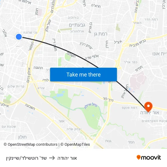 שד' רוטשילד/שיינקין to אור יהודה map