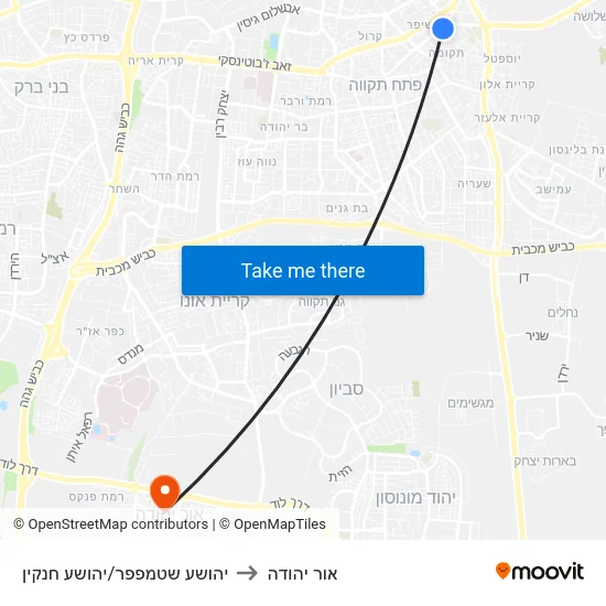 יהושע שטמפפר/יהושע חנקין to אור יהודה map