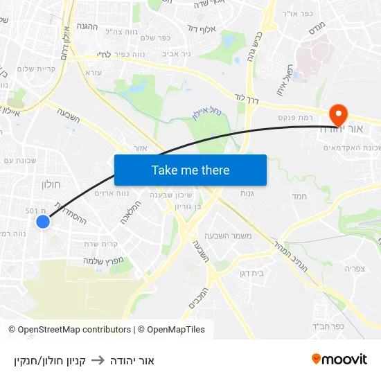 קניון חולון/חנקין to אור יהודה map