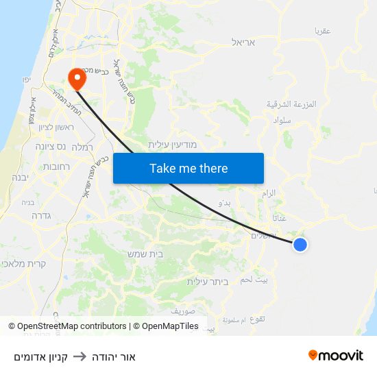 קניון אדומים to אור יהודה map