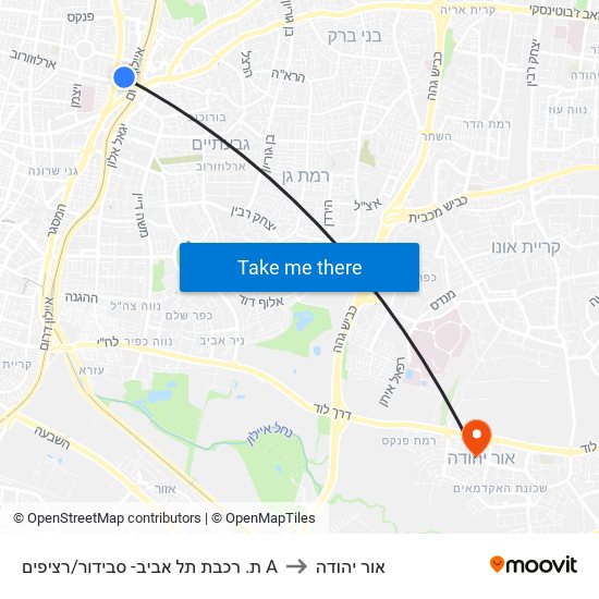 ת. רכבת תל אביב- סבידור/רציפים A to אור יהודה map