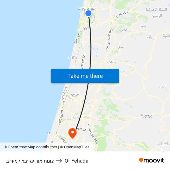 צומת אור עקיבא למערב to Or Yehuda map