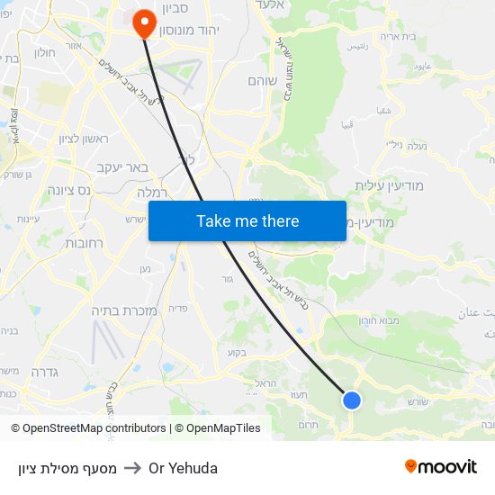 מסעף מסילת ציון to Or Yehuda map