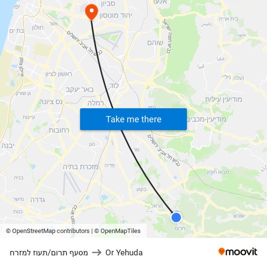 מסעף תרום/תעוז למזרח to Or Yehuda map