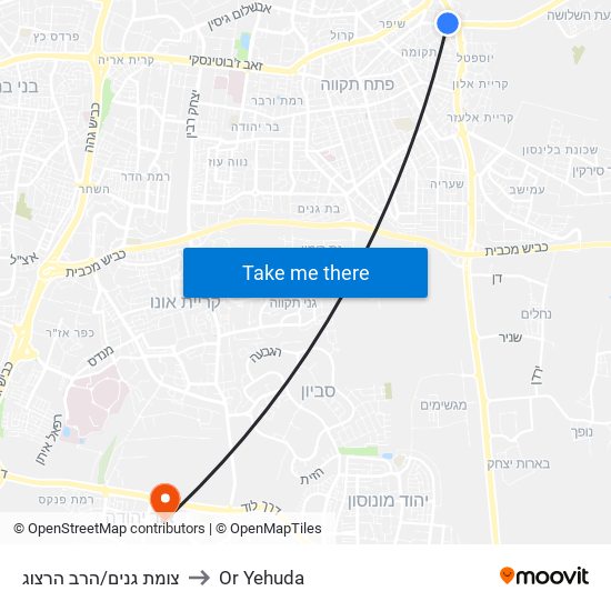 צומת גנים/הרב הרצוג to Or Yehuda map