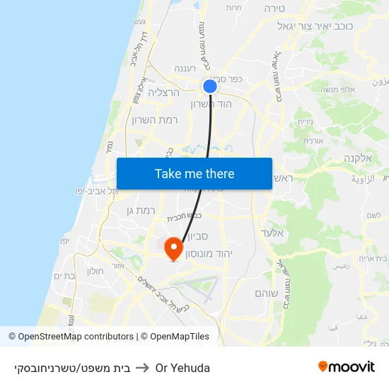 בית משפט/טשרניחובסקי to Or Yehuda map