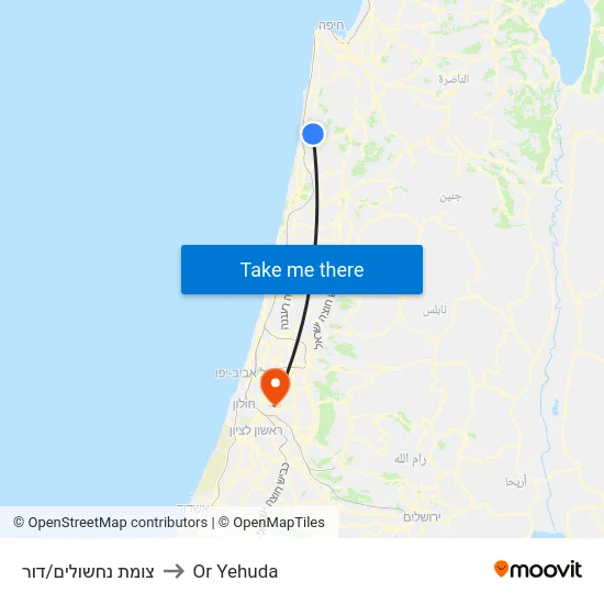 צומת נחשולים/דור to Or Yehuda map