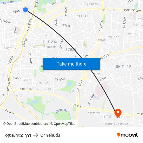 דרך נמיר/פנקס to Or Yehuda map