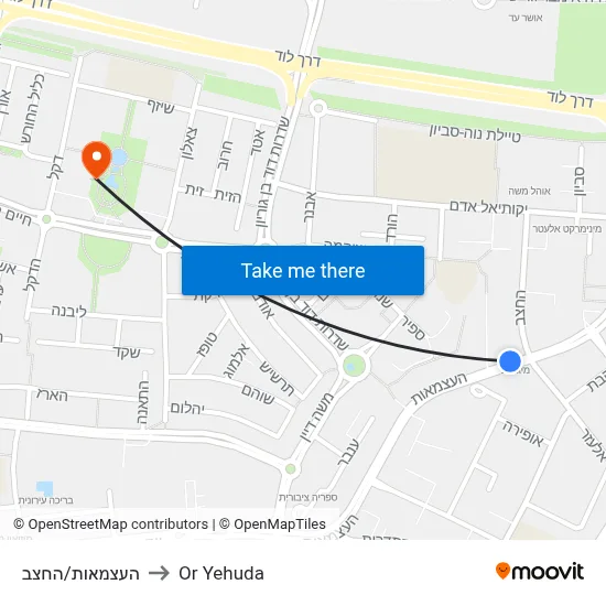 Ha'Atzmaut/HaHatzav to Or Yehuda map
