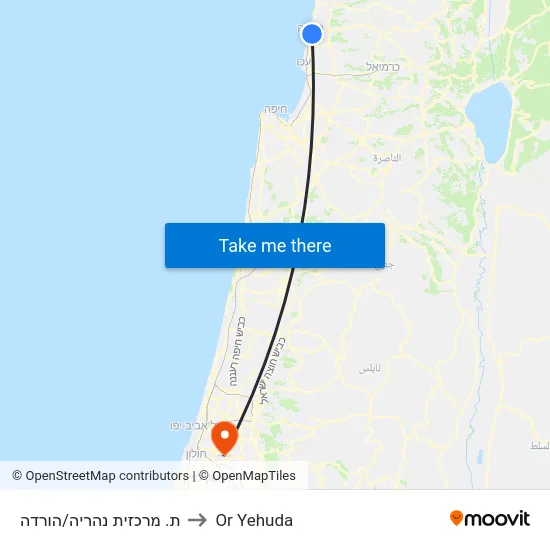 ת. מרכזית נהריה/הורדה to Or Yehuda map