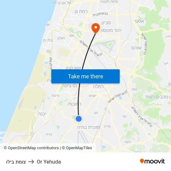 צומת בילו to Or Yehuda map
