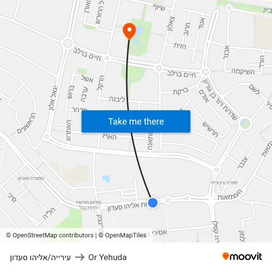 עירייה/אליהו סעדון to Or Yehuda map