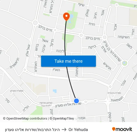היכל התרבות/שדרות אליהו סעדון to Or Yehuda map