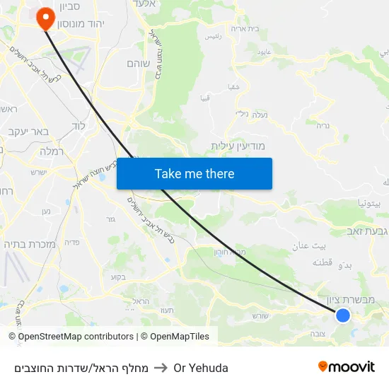 מחלף הראל/שדרות החוצבים to Or Yehuda map