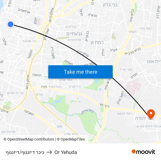 כיכר דיזנגוף/דיזנגוף to Or Yehuda map