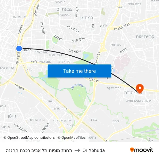 תחנת מוניות תל אביב רכבת ההגנה to Or Yehuda map