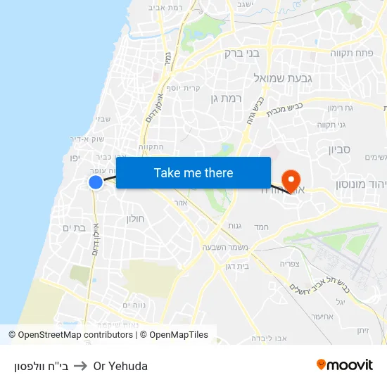 בי''ח וולפסון to Or Yehuda map
