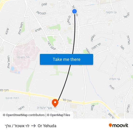 לוי אשכול / וולך to Or Yehuda map