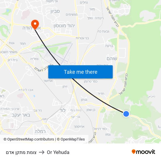 צומת מתקן אדם to Or Yehuda map