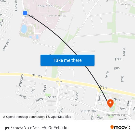 ביה''ח תל השומר/מיון to Or Yehuda map