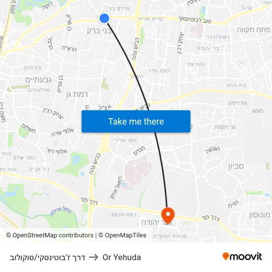 דרך ז'בוטינסקי/סוקולוב to Or Yehuda map