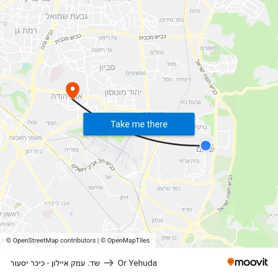 שד. עמק איילון - כיכר יסעור to Or Yehuda map
