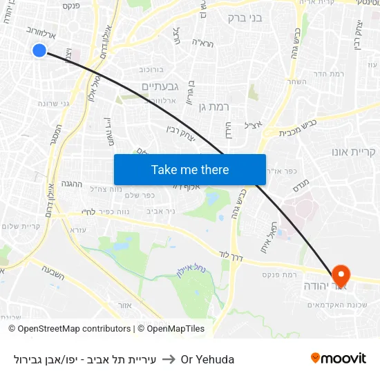 עיריית תל אביב - יפו/אבן גבירול to Or Yehuda map